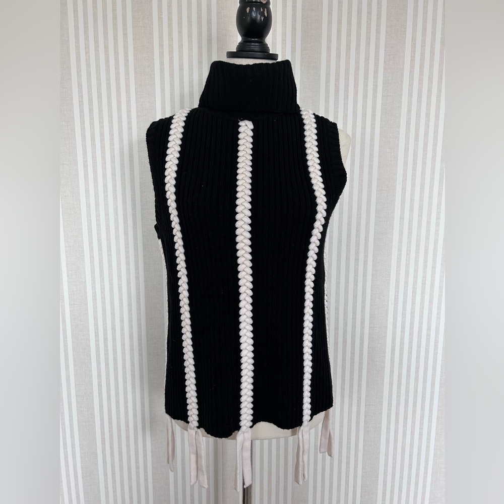 Derek Lam 10 Crosby Braided Sleeveless Turtleneck Sweater Black Cream Small NWT - Picture 5 of 13